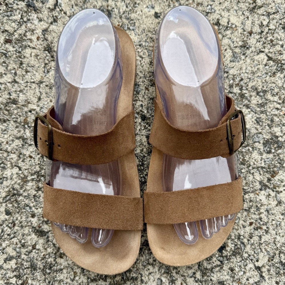 Yokono‎ Women's Sz 8 Brown Tan Leather Two Strap Slide On Sandal Made In Spain - Picture 4 of 15